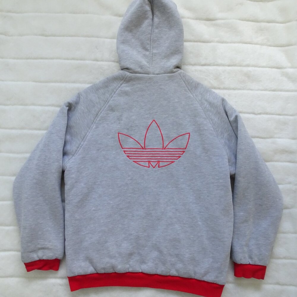 Adidas Men's Jacket Medium Red Vintage Reversible Trefoil Windbreaker Sweatshirt - Picture 9 of 10